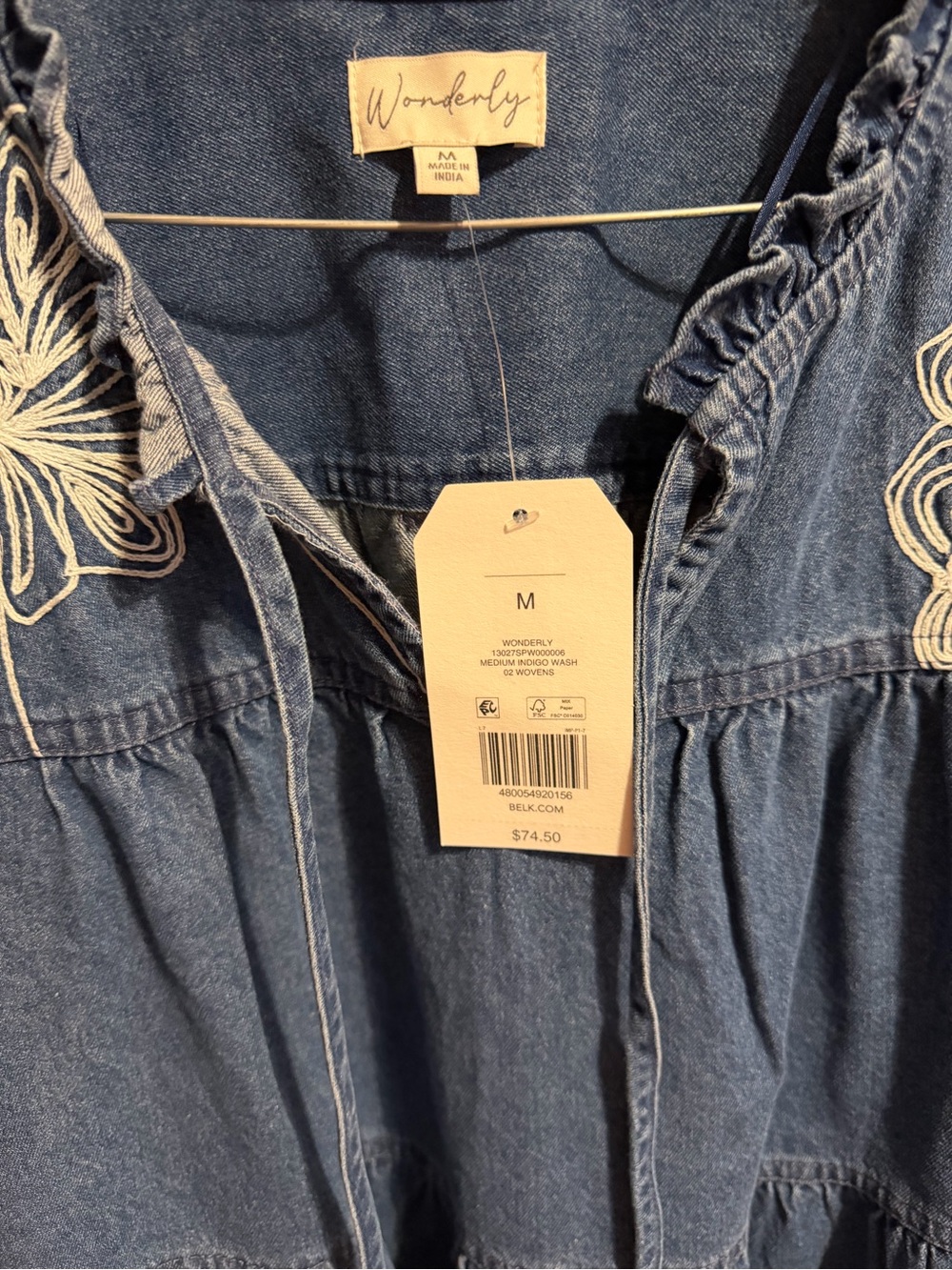 Wonderly Denim Blue Embroidered Peasant Blouse - Picture 4 of 4
